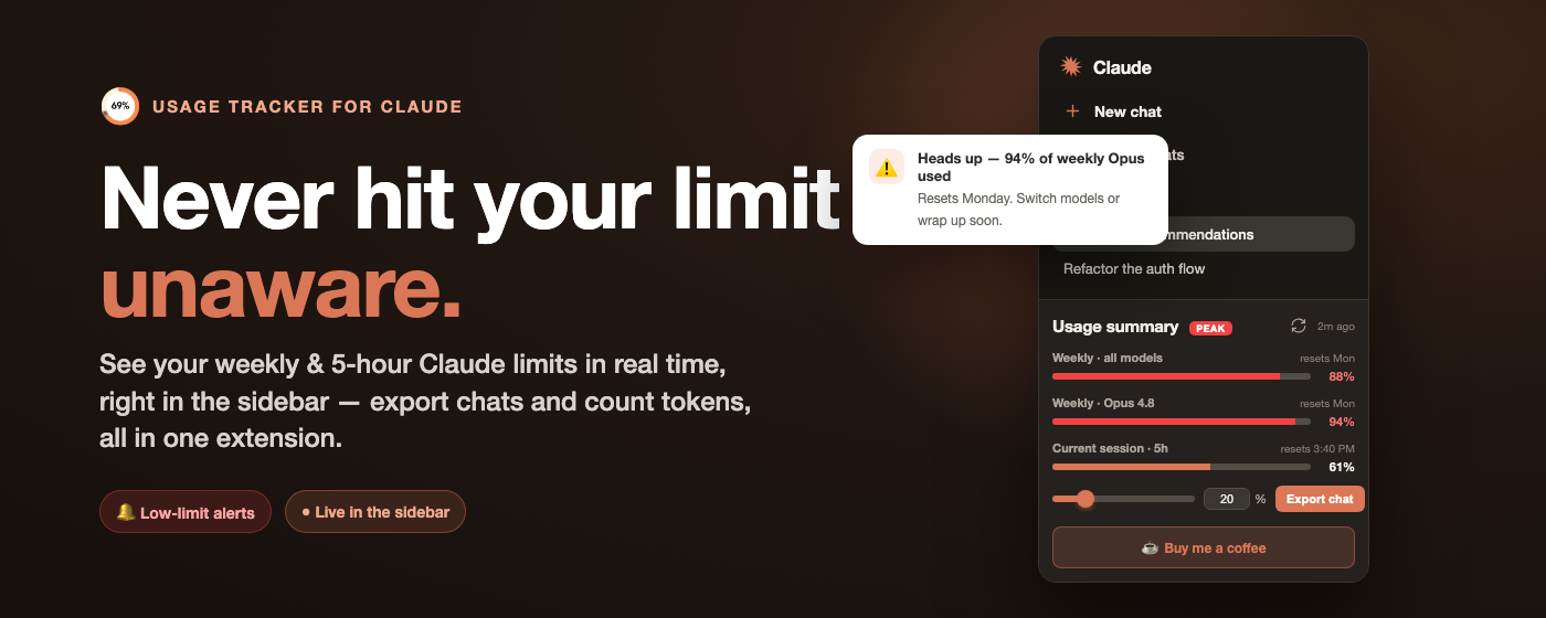 Claude Usage Tracker — never hit your Claude limit unaware